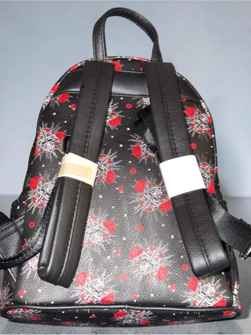 Loungefly Black Darth Vader Mini Backpack with Red Rose Sugar Skull Star Wars
